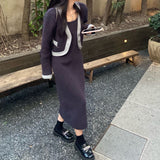 バイカラーカーディガン&ニットワンピース