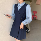 シンプルシャツ+Vネックワンピースセット