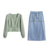 刺繍デニムスカート