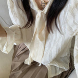 ツイードフリンジノースリジャケット/ジレ+ボウタイブラウス【単品販売】