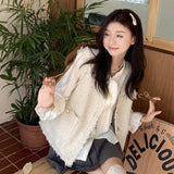 ツイードフリンジノースリジャケット/ジレ+ボウタイブラウス【単品販売】