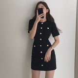 ワッフル金ボタンワンピース