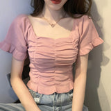 シャーリングショートトップス