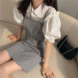 バブルシャツ+ギンガムキャミワンピ