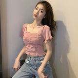 シャーリングショートトップス