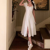 フロントボタンパフスリワンピ