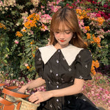 ビッグカラー花柄ワンピース