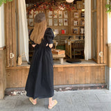 ブラックパフスリーブフレンチロングワンピース