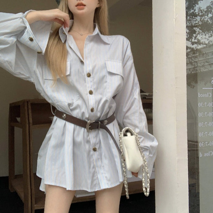 ZARA☆セール！ベルト付きストライプシャツワンピース XSサイズ