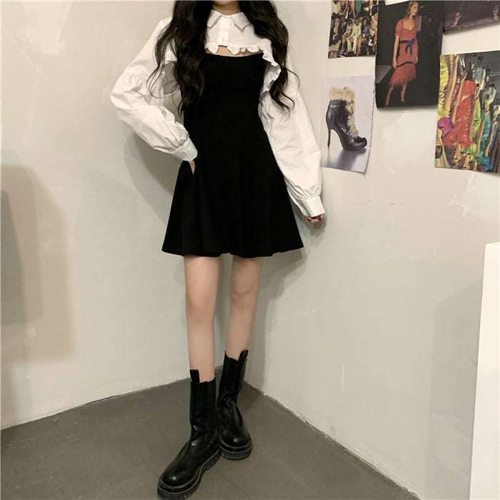 【♡】3way フリルブラウス付きキャミワンピース ボレロ風フリルブラウス&ブラックキャミワンピース – ByU