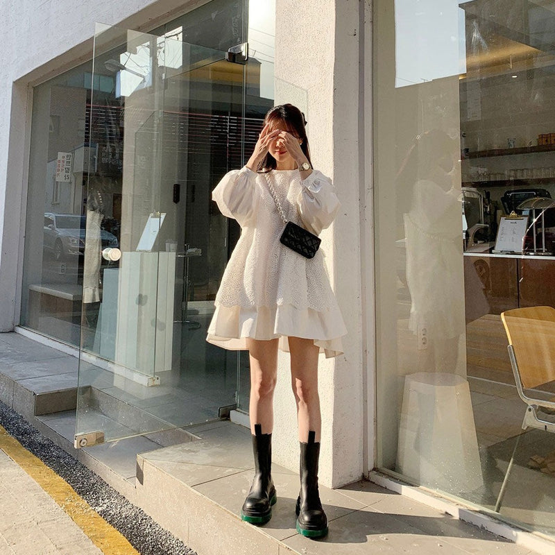 パフスリーブレースワンピース