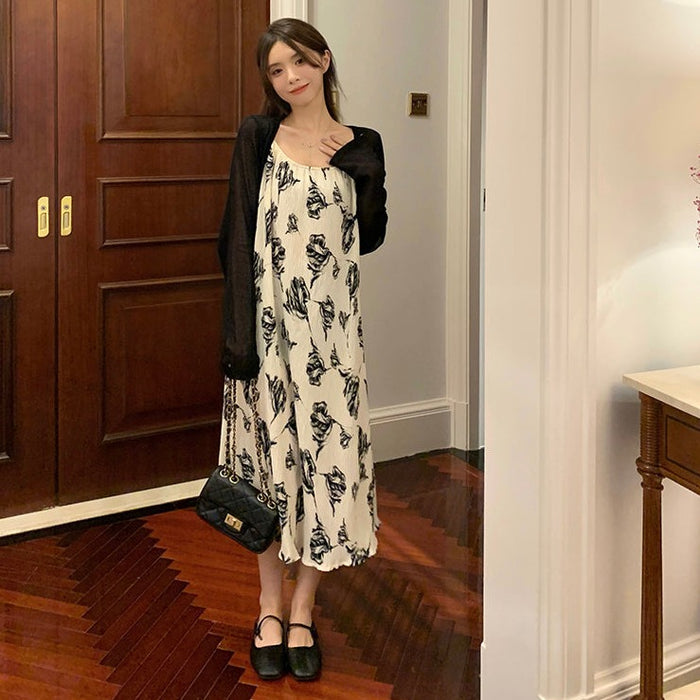 花柄　キャミワンピース　モノトーン　白黒 セール】モノトーン小花キャミワンピース（ワンピース）｜SpRay