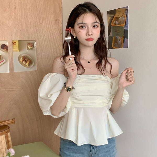 美品　メゾンスペシャル　チェックパフスリーブトップス　オフショルトップス 美品 メゾンスペシャル チェックパフスリーブトップス