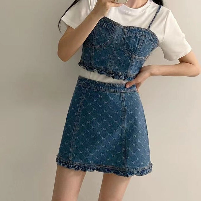 NewJeans ３点セット セットアイテム】【ウエスト調整可能】ビスチェ＋キュロット