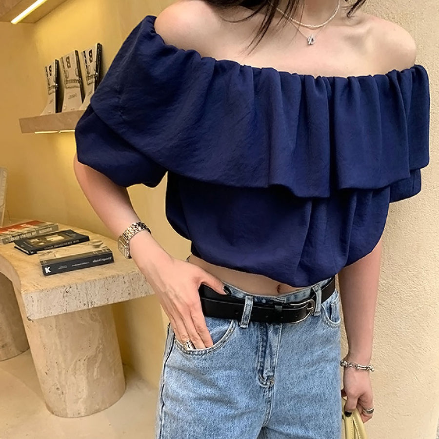 ブルー オフショルダー フリル トップス オフショルダーフリルトップス – ByU